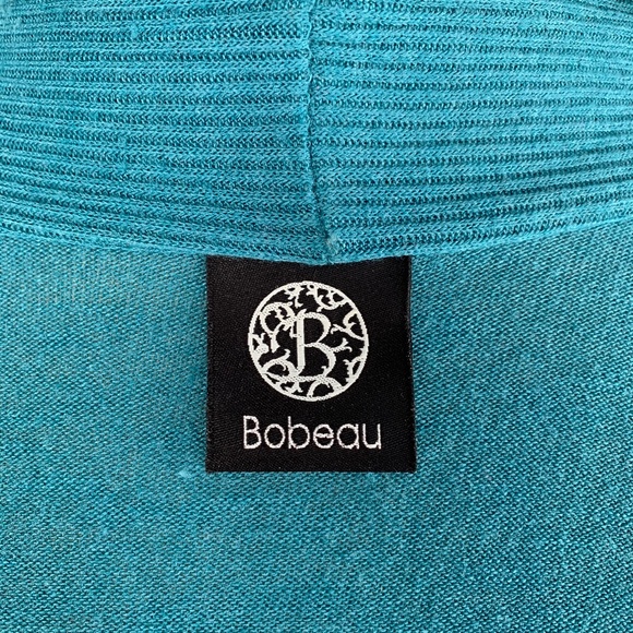 Cardigan sweater open front long blue green knit Small Bobeau - Picture 8 of 9